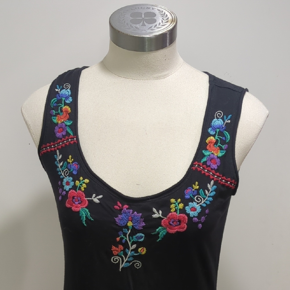 Vintage Johnny Was Tank Dress With Full Skirt And Embroidery. Size Small. - Picture 6 of 9